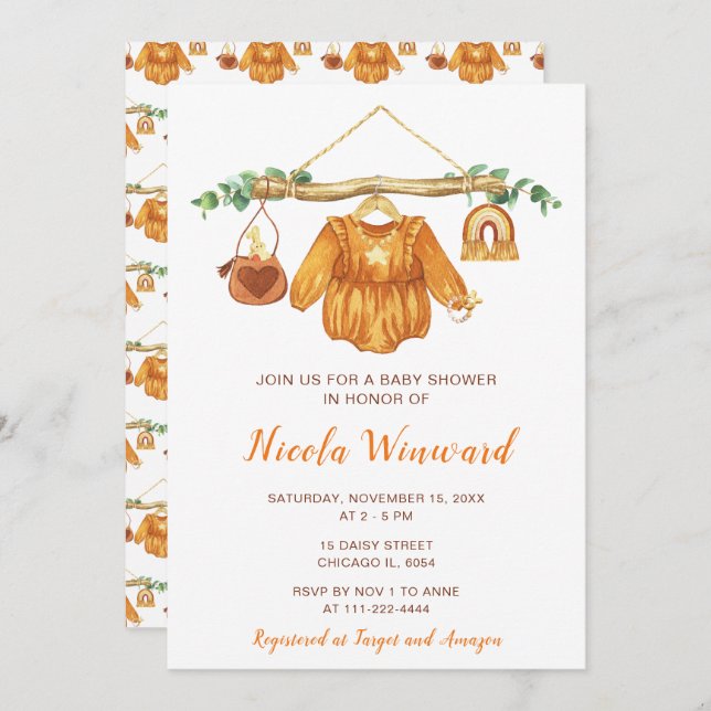 Convites Chá de fraldas de Garota de Quebra de Outono (Frente/Verso)