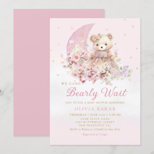 Convites Chá de fraldas de Garota do Urso de Névoa Floral W
