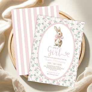 Convites Chá de fraldas de Garota Floral Arco Rosa Vintage 