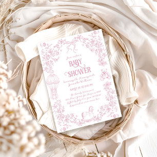 Convites Chá de fraldas de Garota Floral Branca Dusty