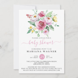 Convites Chá de fraldas de Garota Floral Cor de Água Rosa