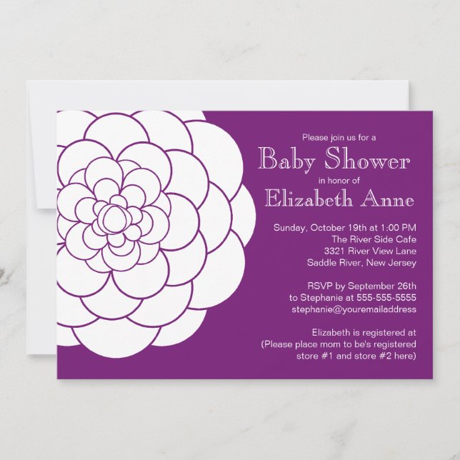 Convites Chá de fraldas de Garota Floral Dahlia Bloom, Roxo (Frente)