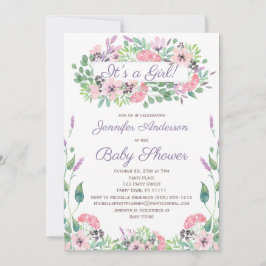 Convites Chá de fraldas de Garota Floral de Cor Verde Rosa