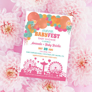 Convites Chá de fraldas de Garota Floral e Balão