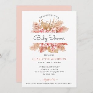 Convites Chá de fraldas de Garota Floral Rosa-Blush