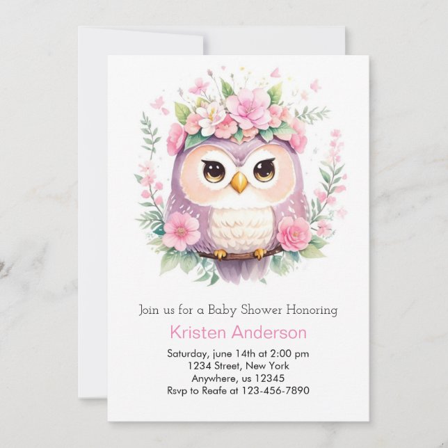 Convites Chá de fraldas de Garota Floral Rosa da Woodland (Frente)