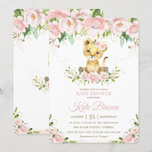 Convites Chá de fraldas de Garota Floral Rosa-Rosa-Blush-L