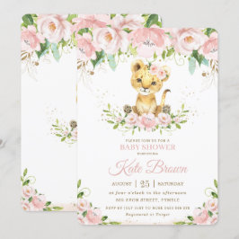 Convites Chá de fraldas de Garota Floral Rosa-Rosa-Blush-Le