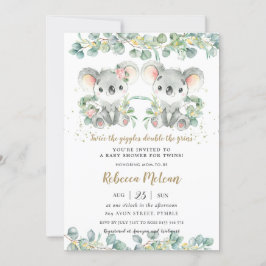 Convites Chá de fraldas de Garota Gimada Cute Koala Greener