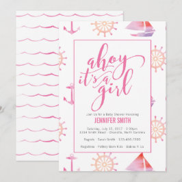 Convites Chá de fraldas de Garota Náutica da Aquarela