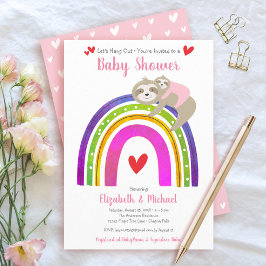 Convites Chá de fraldas de Garota Rosa Boho Rainbow Kawaii