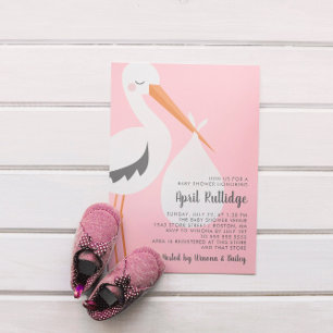 Convites Chá de fraldas de Garota Rosa com Ilustração de St