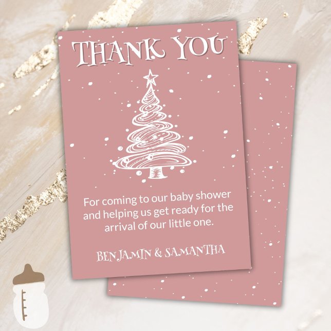 Convites Chá de fraldas de Garota Rosa de Natal Obrigado (Criador carregado)