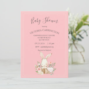 Convites Chá de fraldas de Garota Rosa Floral Bunny Waterco