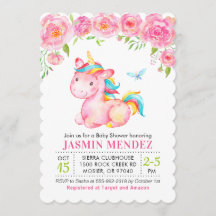 Chá de fraldas de Garota Rosa Floral Unicorn Sprin