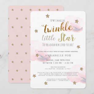 Convites Chá de fraldas de Garota Rosa Rosa Brilhante