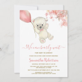 Convites Chá de fraldas de Garota Rosa-Rosa do Urso Polar u