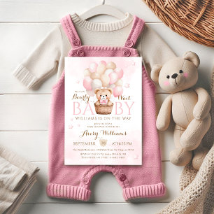 Convites Chá de fraldas de Garota Rosa-Rosa do Urso Teddy