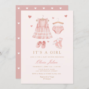 Convites Chá de fraldas de Garota Simples e Moderno