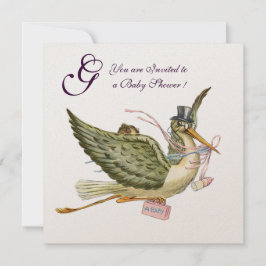 Convites CHÁ DE FRALDAS DE GAROTA STORL MONOGRAMA Cor-de-ro