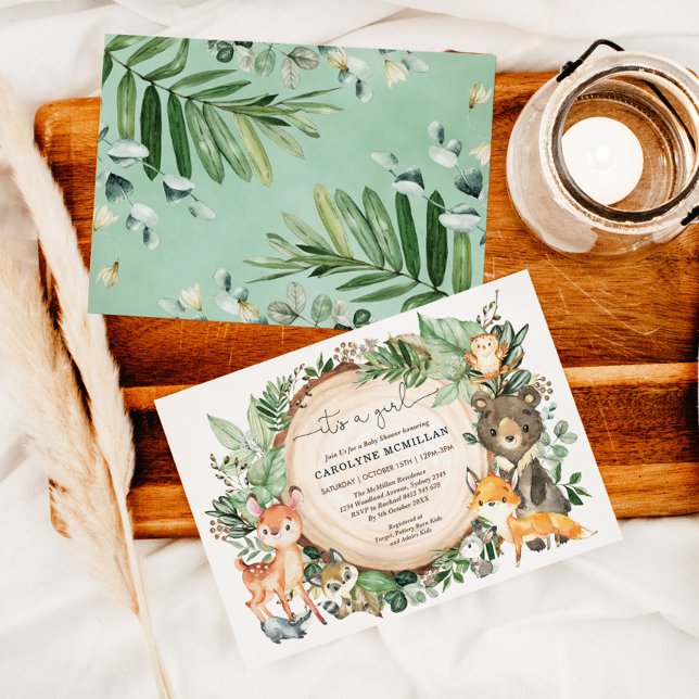 Convites Chá de fraldas de Garota Verde de Animais da Flore (Criador carregado)