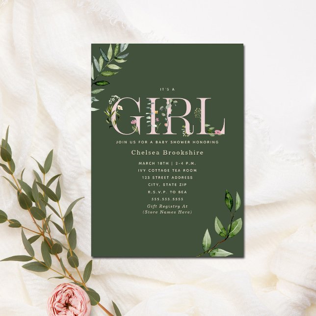 Convites Chá de fraldas de Garota Verde Eucalyptus (Criador carregado)