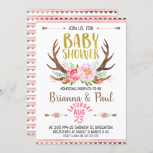 Convites Chá de fraldas de Garotas Boho Floral