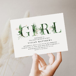 Convites Chá de fraldas de GAROTAS Douradas e Verde Botânic