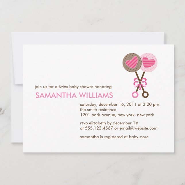 Convites Chá de fraldas de Garotas Gêmeas (Frente)