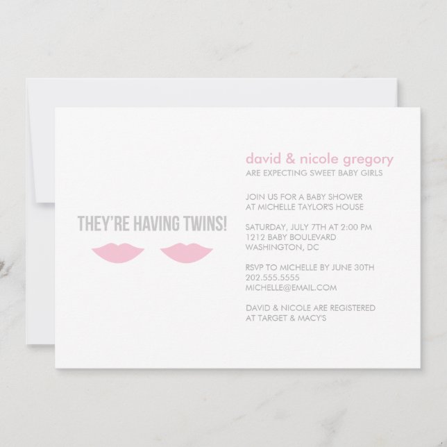 Convites Chá de fraldas de Garotas Gêmeas (Frente)