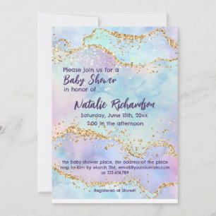 Convites Chá de fraldas de Garotas Roxas Brilhantes de Aqua