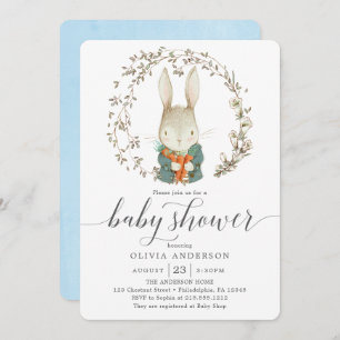 Convites Chá de fraldas de Garoto Azul Botânico do Coelho V