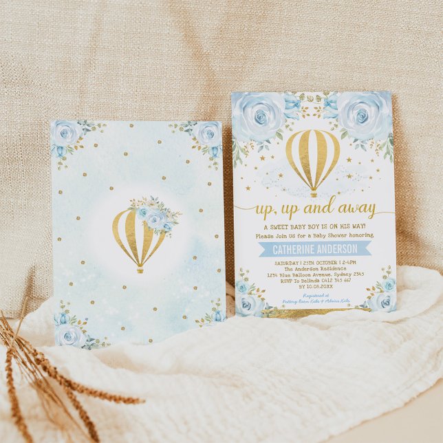 Convites Chá de fraldas de Garoto de Balão de Ar Quente par (Criador carregado)