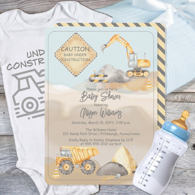 Convites Chá de fraldas de Garoto de Bomba de Construção (Construction Dump Truck Boy Baby Shower Invitation)