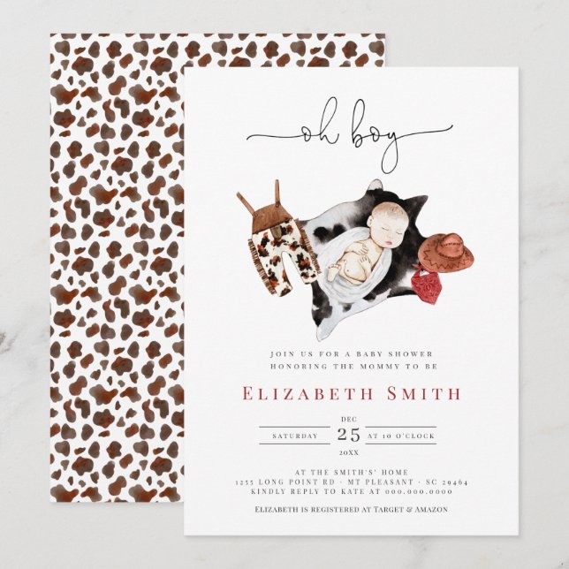 Convites Chá de fraldas de Garoto de Cowboy Russo do País (Frente/Verso)