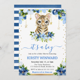 Convites Chá de fraldas de Garoto Floral de Tigre de Aquare