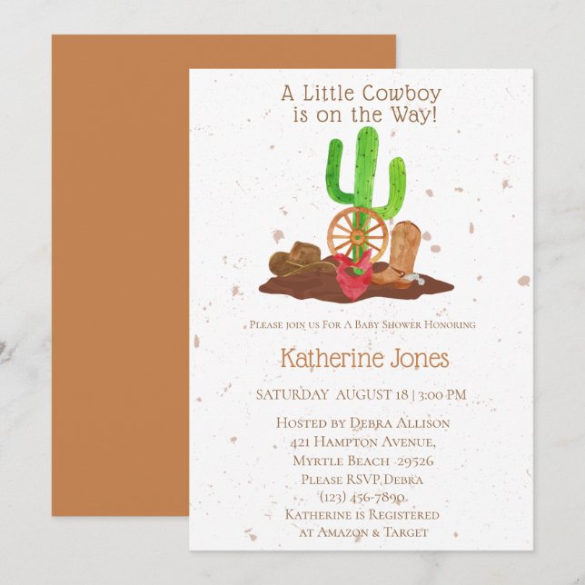 Convites Chá de fraldas de Garoto Ocidental Cowboy (Frente/Verso)