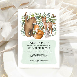 Convites Chá de fraldas de Garotos de Animais da Floresta