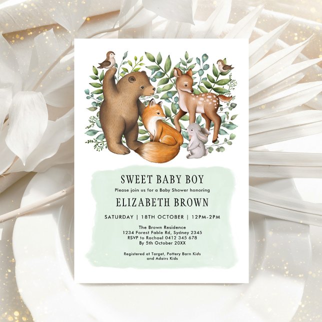 Convites Chá de fraldas de Garotos de Animais da Floresta (Criador carregado)