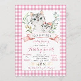 Convites chá de fraldas de gatinho, garota rosa