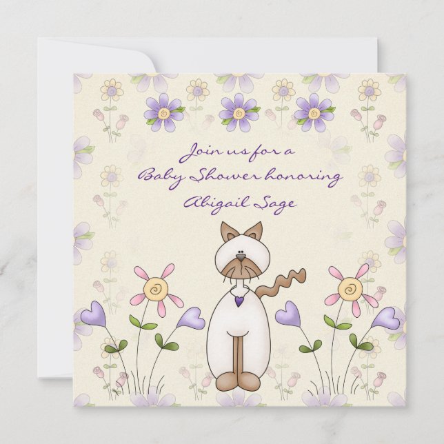 Convites Chá de fraldas de Gato e Flores (Frente)