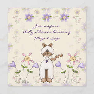 Convites Chá de fraldas de Gato e Flores