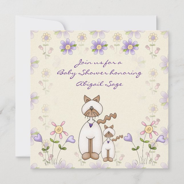 Convites Chá de fraldas de Gato e Gatinho - Ensino - Rapari (Frente)