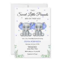 Chá de fraldas de Gêmeos Azuis-Elefantes-Cons