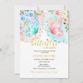 Convites Chá de fraldas de gêmeos borboletas
