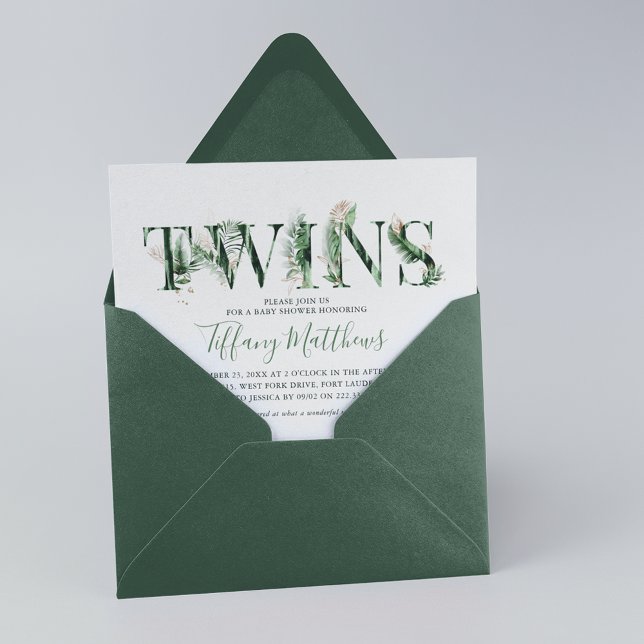 Convites Chá de fraldas de Gêmeos Tropicais Botânicos (Criador carregado)