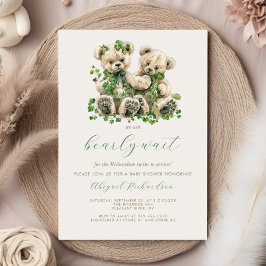 Convites Chá de fraldas de Gêmeos Vermelhos de Urso Verde