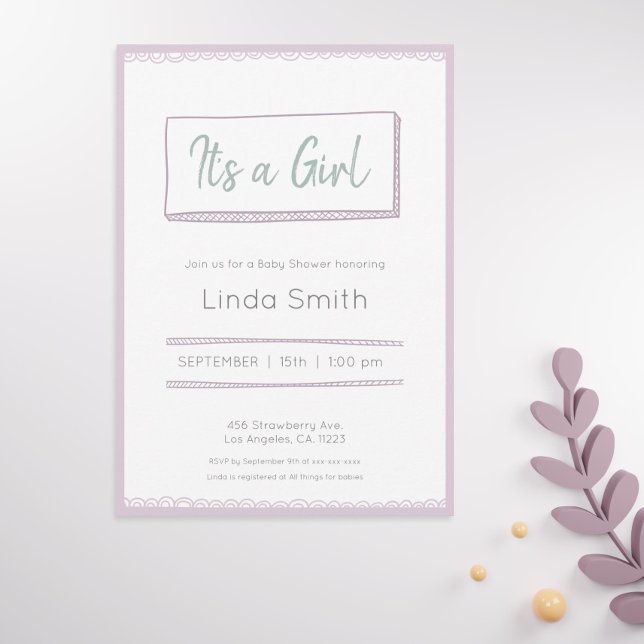 Convites Chá de fraldas de Gênero de Portas Mínimas Roxo Ro (Criador carregado)