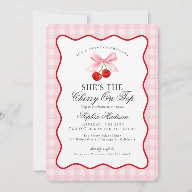 Convites Chá de fraldas de Gingham, Arco de coquete rosa, C (Frente)