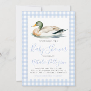 Convites Chá de fraldas de Gingham Azul do Pato Meridional
